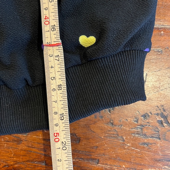 Valentine's Day Colorful Heart Print Black Zip Up Bomber Baseball Jacket M - Picture 5 of 6